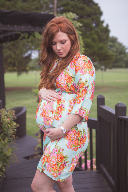 Mint Silk Maternity Hospital Gown Delivery Robe